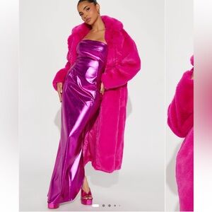 Fashion Nova Vibrant Pink Faux Fur Trench Coat